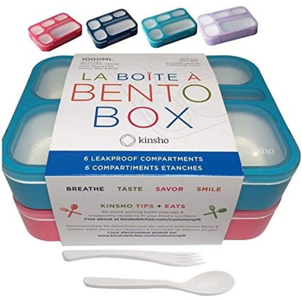 Kinsho Bento Lunch Box Kids & Adult with 6 Compartments Blue/Pink